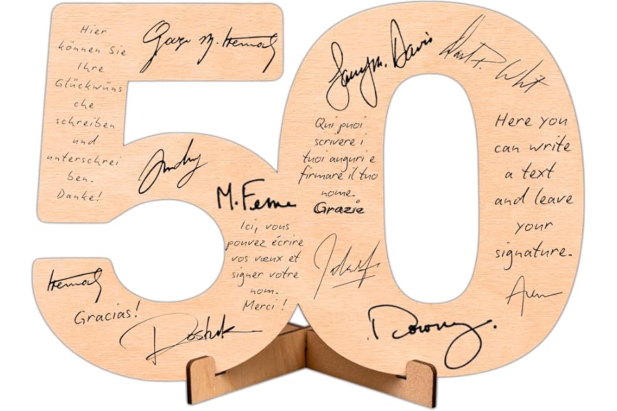 CUBIBOO ART Biglietto Auguri 50 Anni Uomo, Donna Numeri in Legno Naturale 18CM con Supporto - Biglietto 50 Anni Matrimonio