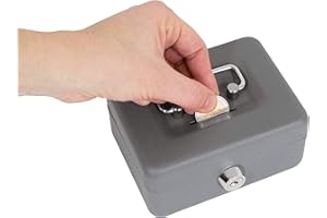 ARREGUI Elegant C9006 Caja Caudales con Llave para Contar y Transportar Dinero | Caja de Seguridad de acero con ranura | Caja fuerte portatil 12,5 cm de ancho | Color Gris grafito