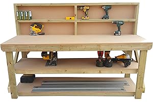 ARBOR GARDEN SOLUTIONS Wooden MDF Workbench With Back and Double Shelf - Work Table Handmade Strong Heavy Duty - Made From Construction Grade Timber (5ft)
