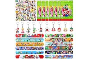 XLZJYIJ Party Mitgebsel Kindergeburtstag,132 Stück Mario Gastgeschenke Mitgebsel Set mit Schnapparmband,Schlüsselanhänger,Geschenktüten,Aufkleber,Kindergeburtstag Spielzeugset,Kleine Geschenke für Kinder