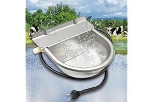 MOGOULUA Beheizte Rindertränke Thermo 220V 80W Automatisches Heizbares Tränkebecken Beheizte Frostschutz Tränkebecken Edelstahl Hunde Tränke mit Einstellbarem Schwimmerventil und Abflussloch