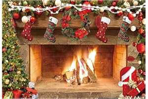 Ttincceer Toile de Fond de noël 150x100cm cheminée Joyeux noël Photographie Fond noël Arbre de noël Chaussettes décoration Fond réveillon de l'an bannière de fête de Famille
