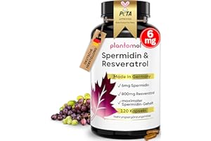 ‎PLANTOMOL 120 Spermidin Kapseln hochdosiert - Spermidin 6mg & 800mg Trans Resveratrol hochdosiert - einzigartige Kombination - 2 Monatsvorrat