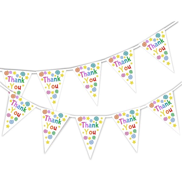 Party Decor Thank You Stars Swirls Bunting Banner 15 Flags For Guaranteed Simply Stylish Anniversary Valentine S Day Mothers Fathers Day Teacher Retirement Party Decoration Amazon Co Uk Home Kitchen