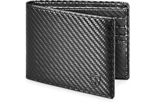 TEEHON Mens RFID Blocking Carbon Fibre Leather Wallet - Bi-Fold Card Wallet with 10 Card Slots, 2 ID Windows, 2 Cash Compartments - Black