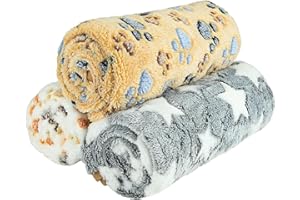 POKEAIR 3 Pcs XL 107 * 75cm Pet Soft Dog Blankets, Puppy Blankets, Paw Star Print Pet Throw, Warm Sleep Mat, Pet Cover Blankets, Fluffy Fleece Pet Blanket, Fleece Blanket for Small Medium Large Dog Cat