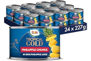 Dole Tropical Gold Premium Tinned Pineapple Chunks in Juice 24 x 227g Fresh Fruit Chunks, Healthy Snack, No Added Sugar, Perfect for Breakfast & Dessert or Adding to Recipes, Made with Real Pineapple