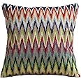 Tapestry Double Sided Cushion Cover. 17"x17" Square Multicoloured woven chevron design. Modern contemporary traditional Turkish Kilim Style Weave pillow case cover. Woven green red blue.