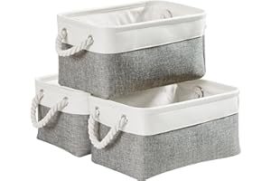 Mangata Caja de almacenaje, cestas de almacenaje Tela, Plegable Cajas organizadoras para Ropa, Juguetes, armarios (Pequeña, Juego de 3, Gris Blanco)