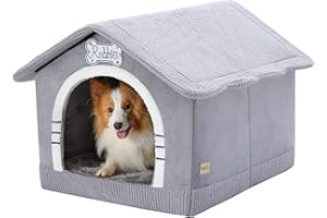 Jiupety Hundehöhle Hundehütte Indoor mit Rahmen, Gemütliche Hundehaus für Drinnen, Hundebett mit Dach für 11-27 kg, 2XL Größe 76x66x64 cm, Grey