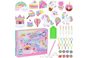 Wasarmir 15pcs Kit Diamond Painting Enfant Licorne, DIY Diamant Painting Porte Clés 5D Bricolage Enfant Kits Arts et Artisanat Peinture Jouet Décoratifs pour Garçons Filles 3 4 5 6 7 8 9 10 Ans