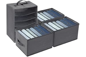 Yoillione Wardrobe Storage Organiser Clothes Organiser, Closet Organizers and Storage Large Jeans Organiser for Underwear, Trouser T Shirt, Legging, Pants, bra for Bedroom, Fabric Storage Box, 4 PCS