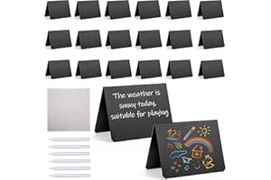 JESUSTREE Mini Lavagna, 20 Pezzi Mini Lavagnette Piccola Cancellabile, Cartellini Prezzi con Penna e Panno, Numeri Tavoli Ristorante Segnaposto Tavolo Nera per Buffet, Matrimoni, Feste, Ristoranti