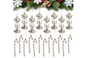 Joxessaien 20 sztuk dekoracji bożonarodzeniowych lasek cukrowych, 8 sztuk słodyczy, 12 sztuk lasek cukrowych na choinkę, różowe złoto i białe ozdoby choinkowe