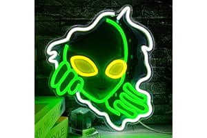 Flixyticy Enseignes lumineuses néon Alien, enseigne lumineuse suspendue à LED alimentée par USB pour chambre de garçon, décoration murale pour salle de jeux, fête, cadeau d'anniversaire (Alien)