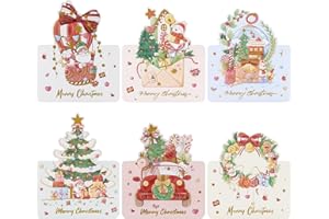 sulanmo 12PCS Cartes Joyeux Noel, Cartes de Voeux Noël Pliées, Carte Postale Joyeux Noel Dorée avec 6 Motifs pour Cadeaux de Noël