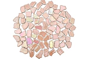 YOZIEMQ Unregelmäßige Keramik-Mosaikfliesen, 1,7 - 3,9 cm, 500 g, Keramik-Mosaikfliesen zum Basteln, Keramik-Mosaikstücke für Heimdekoration oder Bastelarbeiten, Mosaik-Zubehör (schillerndes Perlpink)
