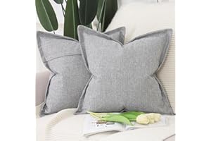 Madizz 2 Pezzi Lino Copricuscini con bordo largo Morbido Decorativo Fodere per Cuscino Lusso Stile per Divano Camera da Letto 45x45 cm Grigio chiaro