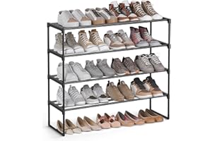 SONGMICS Étagère à Chaussures 4 Niveaux, Porte-Chaussures en Métal, à l’Endroit ou à l’Envers, pour 20-25 Paires, Empilable, pour Couloir, 30 x 92 x 74 cm, Noir LSA14BK