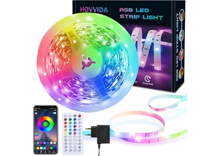 HOVVIDA Striscia LED, 1x5m, Luci LED, RGB LED, 30 LED/Metro | 24V, 150 LED, APP e…