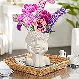 Comsaf Jarrón Cara Flor Cerámica Blanca Floreros Decorativos, Jarrón de Mesa para Pampas Hierba Florero Florero Estilo Modern