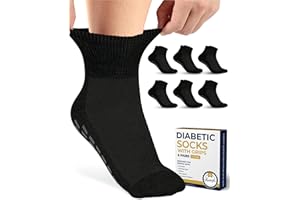 Pembrook 6 Pairs Diabetic Ankle Socks for Men & Women with Grips - 12 Colors Neuropathy Socks for Men | Non Slip Edema Socks
