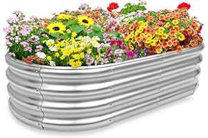 EcoEarth Galvanized Raised Garden Bed, Heavy-Duty Steel Planter Gardening Box w/Open Base Design for Vegetables, Herbs & Flowers, Large Oval Outdoor Planting Bed
