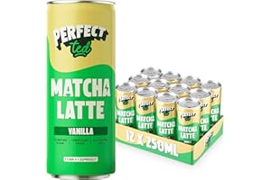 PERFECT TED PerfectTed Vanilla Matcha Latte RTD, Ceremonial Grade Japanese, 12 x 250ml Cans, Ready-to-Drink with Gluten-Free Oats | Smooth & Creamy | Dairy-Free | Vegan
