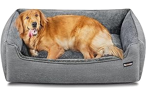 Feandrea PGW12GG Legowisko dla Psa, Poduszka z Imitacji Lnu, Kosz z Podwyższonymi Krawędziami, Antypoślizgowy Spód, Zdejmowana Poszewka, XL, 110 x 75 x 27 cm, Jasnoszary