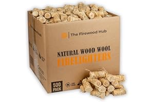 THE FIREWOOD HUB 500 Wood Wool Fire Lighters - Natural Firelighters Made from Wood and Wax, Long Burn Time Up to 10 Minutes, Ideal Fire lighters for Log Burners, BBQ, Fireplace, and Campfires