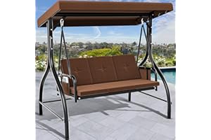 ‎YITAHOME YITAHOME Hollywoodschaukel, 3-Sitzer Gartenschaukel mit Liegefunktion mit Verstellbarem Baldachin und Abnehmbarem Kissen, Geeignet für Erwachsene im Garten, Pool, Balkon, Braun