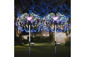 VGE - Luces solares para jardín (2 unidades, 150 ledes, luces solares de fuegos artificiales, resistentes al agua, con 2 modos de iluminación Twinkling y Steady-On) para decoración de jardín, terraza,