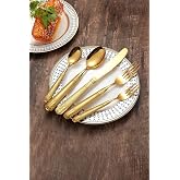 30 Par&ccedil;a 6 Kişilik Gold &Ccedil;elik Yemek Kaşık &Ccedil;atal Bı&ccedil;ak Seti mt226sr