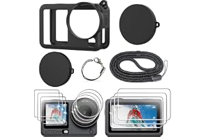 FiTSTILL Gummihölje av silikon + set med 3 hårt åtspända glasskydd kompatibla med DJI Osmo Action 6, gummihölje, objektivskyd