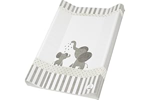 Rotho Babydesign Mata do przewijania z podwyższoną krawędzią, Od urodzenia, Modern Elephants, Bella Bambina, Biała/Szara, 50 x 70 cm, 20099 0001 CG