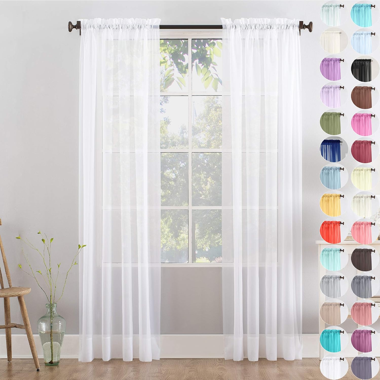 Megachest a pair of slot top voile curtains (Pure White, 56" wideX81 drop 2 Panels)