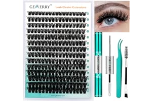 GEMERRY Extension Cils Kit Faux Cils Individuel 80D Extension de Cils Bouquet Cils individuel Natural D Curl 10-18 mm avec Colle et Scellements Applicateur Pince DIY Kit Faux Cils(80D-D-10-18mm-Set)