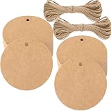 100PCS Étiquettes Merci 5x5cm Kraft Avec Ficelle - Étiquettes Cadeaux Rondes Rouge Amour Pour Mariage Noël Artisanat