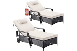 ‎CASARIA Casaria® Sonnenliege 2er Set mit Rollen 7cm Auflage Extra Breit 90cm Gartenliege Wetterfest 165kg Belastbar Terrasse Balkonmöbel Liegestuhl Schwarz Creme
