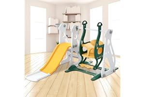 ‎HAINEW 4 in 1 Kinderrutsche Indoor und Outdoor für ab 1-6 Jahr, Kinder Spielplatz mit Rutsche, Treppenhäuser, Schaukel und Basketballrahmen, Kleinkinderrutsche Babyrutsche Gartenrutsche (Grün)