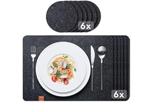 ‎SIDORENKO Sidorenko Edles Platzset aus Filz mit Untersetzer - 12er Set anthrazit - Tischset Abwischbar 44x32cm - Filzuntersetzer - abwaschbare Tischuntersetzer Platzdeckchen - grau Filzmatte