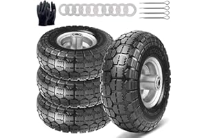 SAICOOS Lot de 4 roues de rechange pour diable, en caoutchouc plein, 4.10 3.50-4, 260 x 85 mm, essieu de roue 16 mm