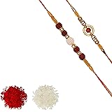 Aheli Pack Of 2 Pearl Rudraksha Wooden Ball in AD Ring Rakhi With Roli Chawal Tilak For Men Boys (R2P56): 