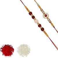 Aheli Pack Of 2 Pearl Rudraksha Wooden Ball in AD Ring Rakhi With Roli Chawal Tilak For Men Boys (R2P56)