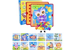 Legpador Juegos Montessori 2 años, Mosaicos Infantiles, Juego Pinchos Colores Niños, Colorido Mosaico Enchufable, Botones Juguete Educativo Creativo, con 12 Plantillas de Imágenes