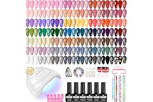 VANREESA 55 Colori 77PZ Kit Semipermanente Unghie, Kit Unghie Gel Completo con Top Base Opaco Brillantini Coat e Lampada UV Led Unghie 48W e Strumenti per Manicure, Set Manicure per Principianti