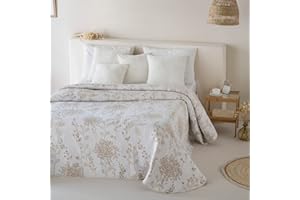 ETHERE MAISON | Colcha Jacquard Chiara Reversible de Algodón Beige para Cama de 90 | Ligera, Transpirable y de Secado Rápido | 180x270 cm | Ideal para Entretiempo