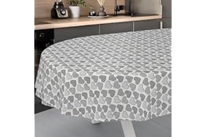 ANRO Oilcloth Tablecloth, Washable, Oilcloth, Garden Tablecloth, Outdoor, Indoor, Oval, 200 x 140 cm, Cut Edge, Heart, Grey