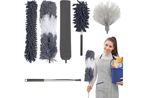 Gvolatee 6 pièces Plumeau Poussiere Telescopique 250 cm, Plumeaux Microfibre Lavable Tête Nettoyage Différentes, Plumeau Télescopique pour Ventilateur Plafond, Toile Araignée, Meubles, Voitures