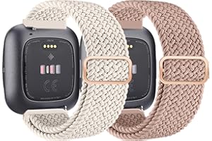 chinbersky 2 Stück Armband Kompatibel mit Fitbit Versa 2/Versa/Versa Lite/Versa SE Nylon Armband, Weiches Verstellbares Geflochtenes Ersatz-Sportband, Elastisches Nylon-Uhrenarmband Frauen und Männer